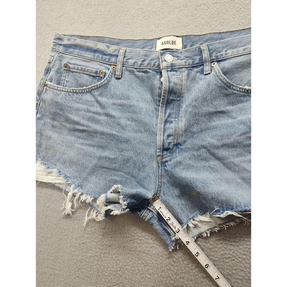 AGOLDE Parker Distressed Denim Shorts Light Wash Blue Size 33 Raw Hem
